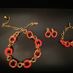 Kate Spade coral & gold color statement necklace, bracelet & earrings set